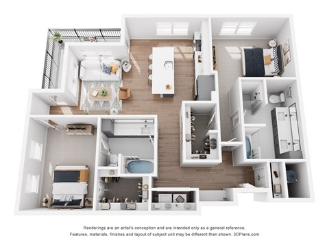 Floor plan for 2 beds, 2 baths, 1254 sqft